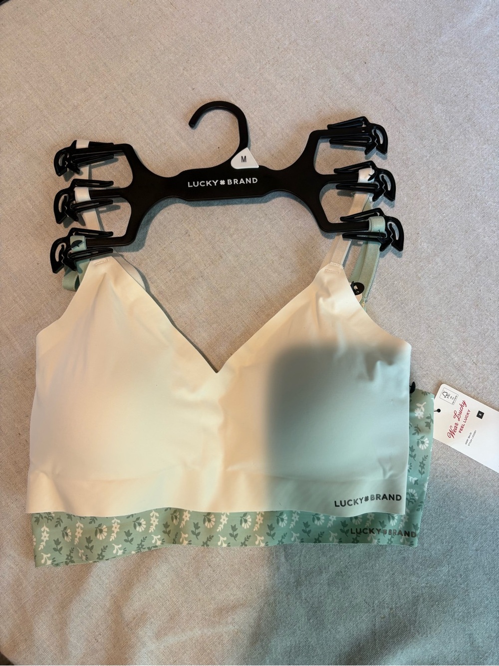 Lucky Brand Set of 2 Bras Cream and Sage Green Floral Size M